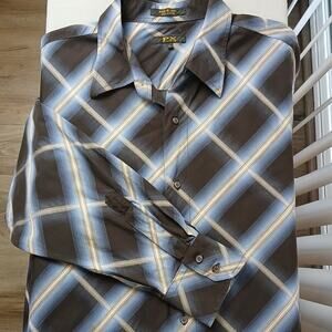PX Clothing Diamond Plaid Cotton Shirt Mens XL long sleeve black blue retro